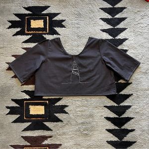 👉Sharon Rivera Black Oversized Crop Top with Embroidery